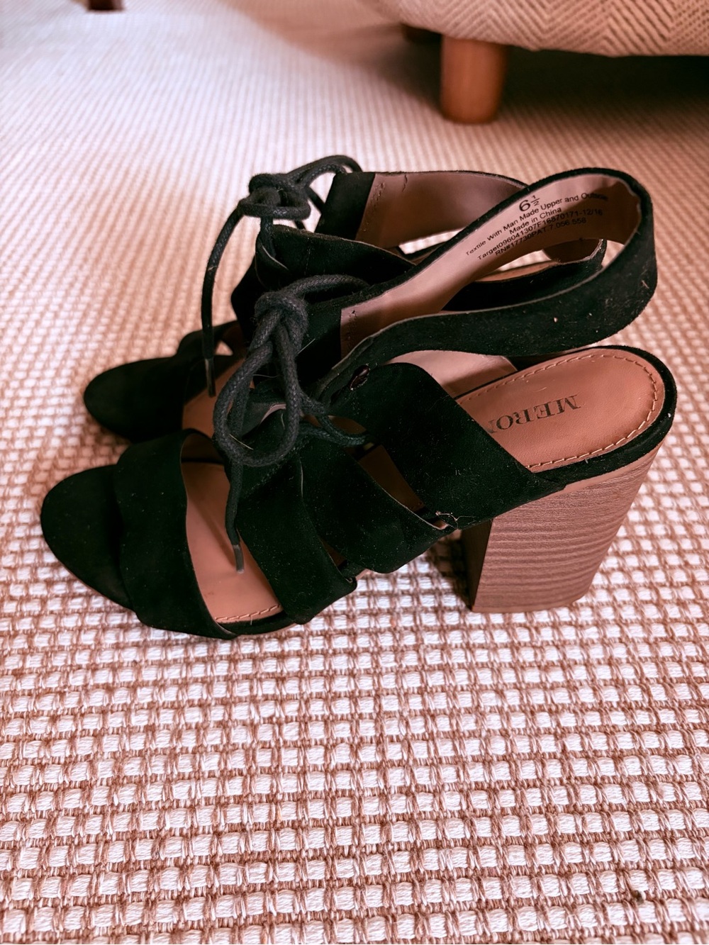 Black Lace-Up Block Heel Sandals - Merona
